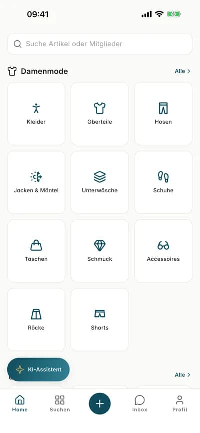 Vesty-App: Kategorien und Suche in der App
